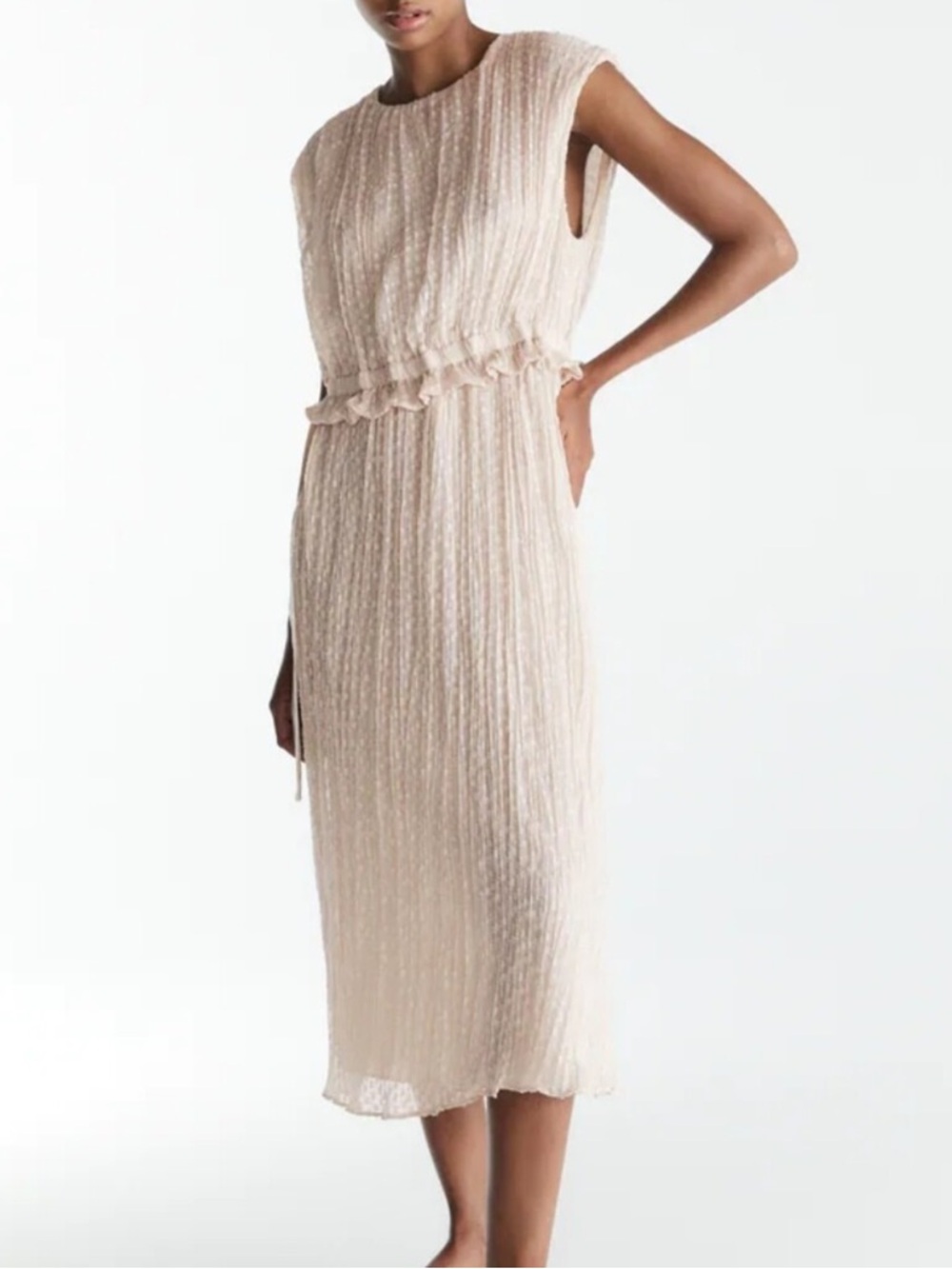 Zara Swiss Dot Midi Dress ivory dot burnout chiffon blush babydoll sleeveless